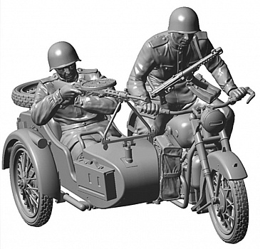 Советский мотоцикл М-72 с коляской и экипажем/3639