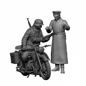 Немецкий тяжелый мотоцикл Р-12 с водителем и офицером/3632